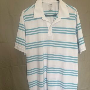 adidas White and Aqua Striped Polo Shirt